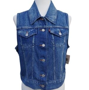 Levi's New Classic Dark Wash Denim Sleevless Vest size Women's Large NWT